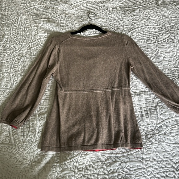 Boden Scoop Neck Gray/Tan Empire Waist Cotton Blend Top Size 8 - Picture 3 of 5